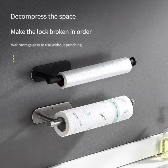 Stainless Steel Black Paper Towel Wipe Hanging Rack Store Cling Wipes Roll Paper - Picture 4 of 10